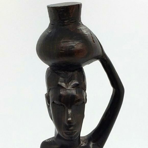 Tanganyika African Carved Wood Tribal Woman & Jug - Picture 11 of 11